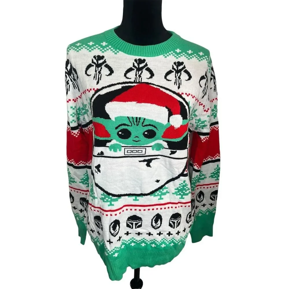 UGLY CHRISTMAS SWEATER STAR-WARS BABY YODA HOLIDAY MENS‎ SIZE MEDIUM